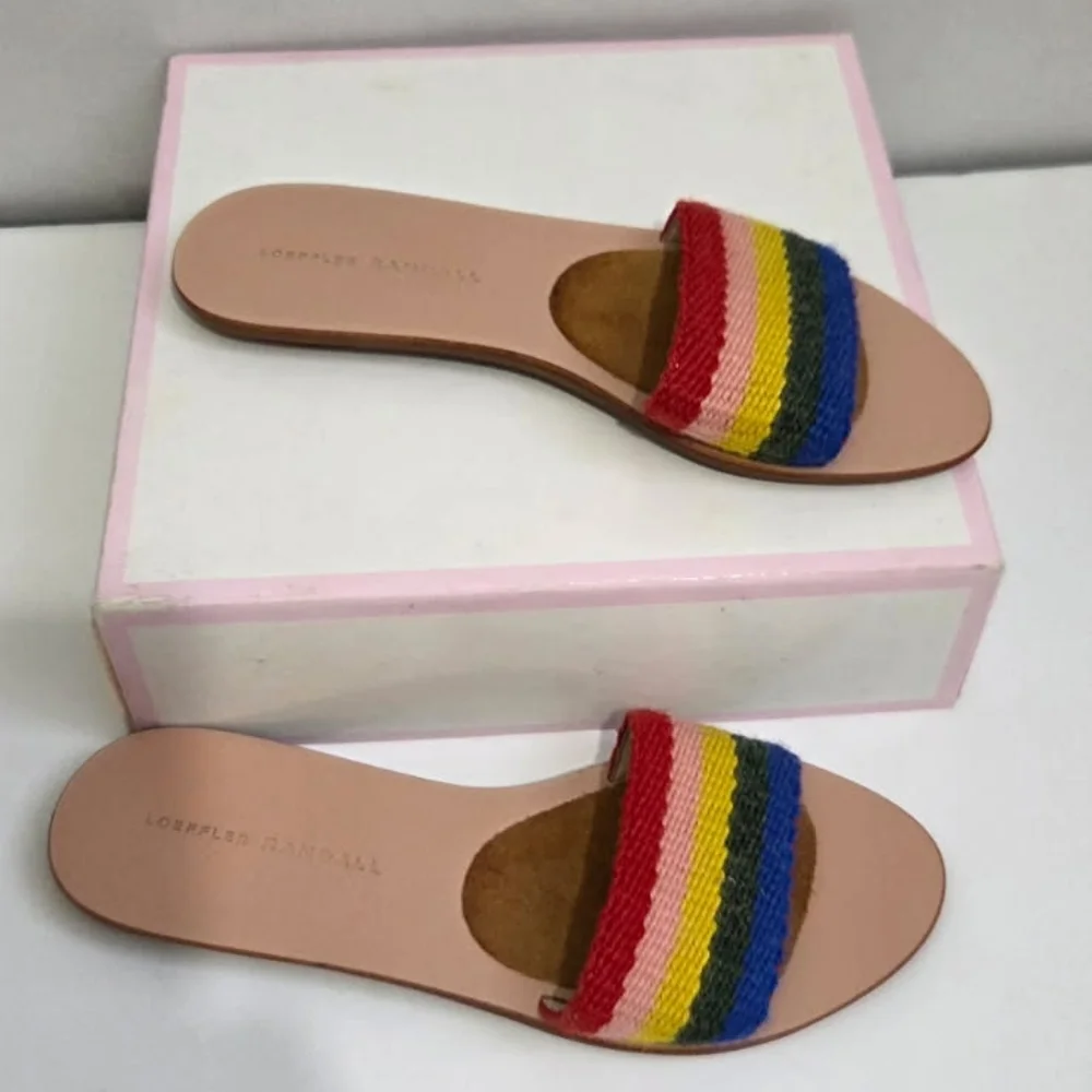 🌈 Loeffler Randall Rainbow Stripe Slide Sandal - Red, Pink, Yellow, Green, Blue